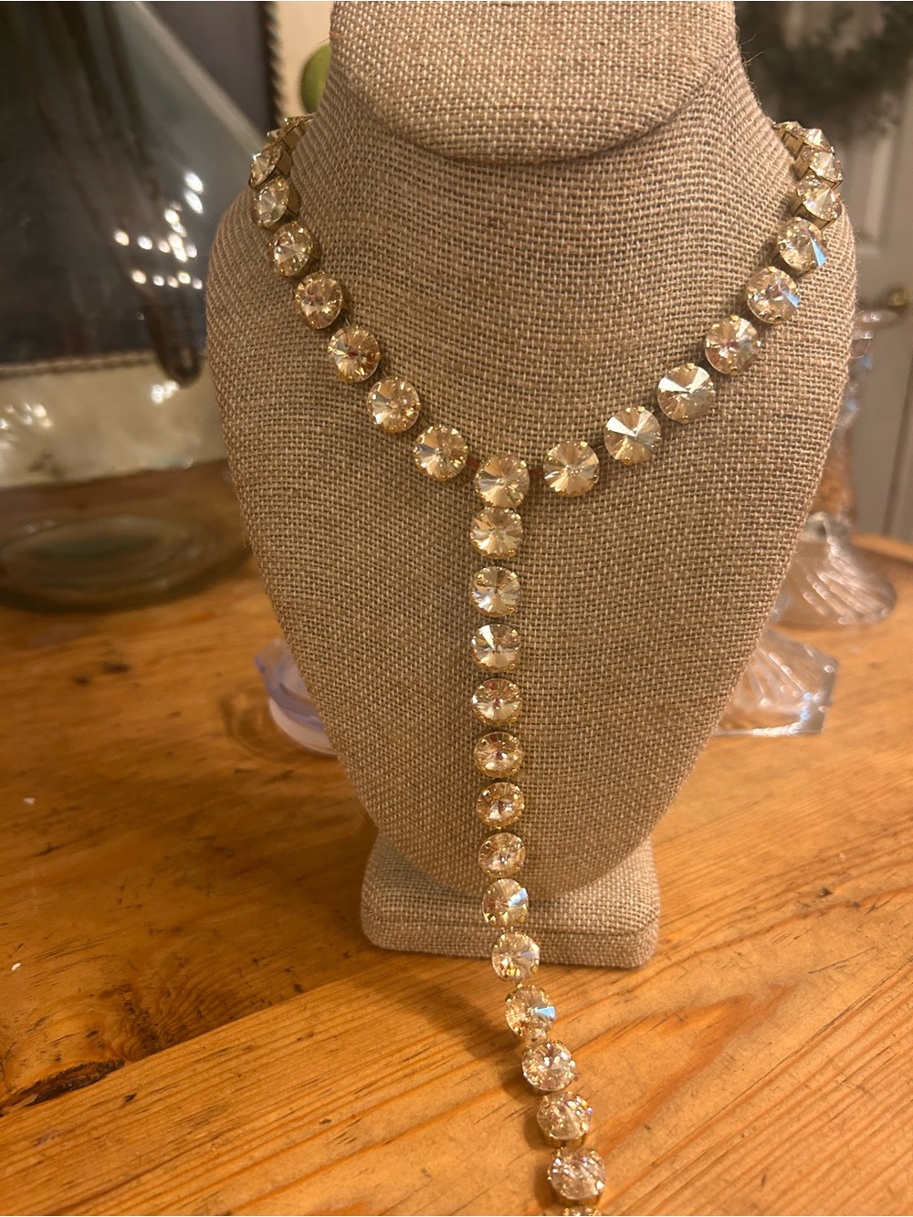 TOVA LA Lariat Champagne  Crystal Y-Drop Necklace - Sparkling Statement necklace